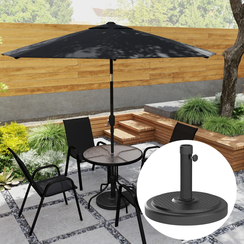 Outsunny 48 lbs Patio Umbrella Base Round HDPE Umbrella Base For 1.5" or 1.9" Outdoor Umbrella Poles Φ18.9" x 15.2" H Black
