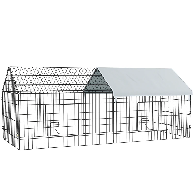 PawHut 73" Small Animal Cage with Roof, Indoor/Outdoor Use,  for Chicken, Rabbits, Chinchillas, Silver