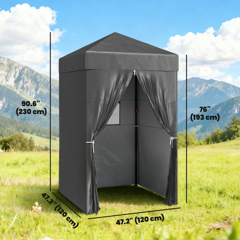 Outsunny 4 x 4 ft Compact Pop Up Canopy Tent, UPF 50+ Changing Room, Portable Instant Privacy Canopy with Mesh Window, Dark Grey
