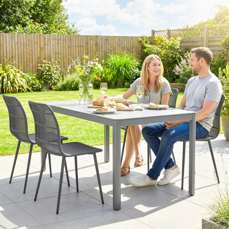 Outsunny Outdoor Dining Chairs Set of 4, Patio Chairs with Slotted Backrest, Grey