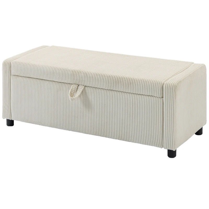 HOMCOM Storage Ottoman, Upholstered Corduroy End of Bed Bench with Thick Padding, Storage Bench for Bedroom, Beige