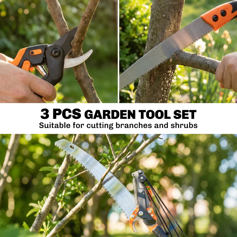 Outsunny 2-In-1 Manual Pole Saw, Hand Pruning Saw, Secateurs with Safety Lock, 6.5ft Aluminium Telescopic Pole Pruner