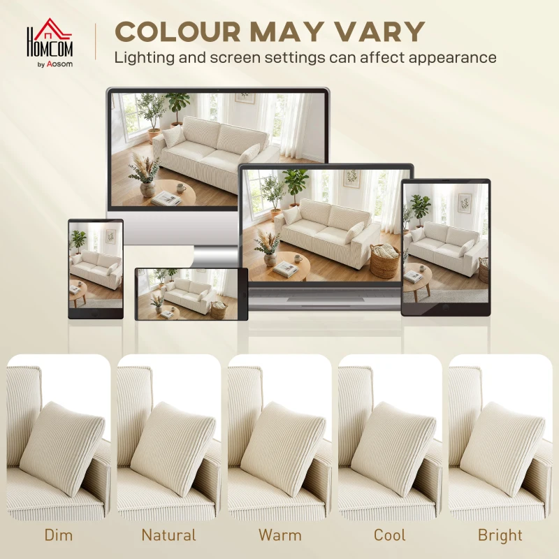 HOMCOM 86" 3 Seater Sofa, Modern Corduroy Upholstered Couch, Beige