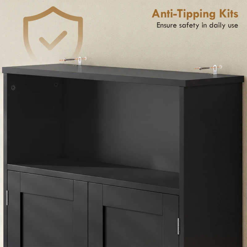 HOMCOM Over the Toilet Storage Cabinet Freestanding Bathroom Organizer with 2 Doors and Open Shelf Black