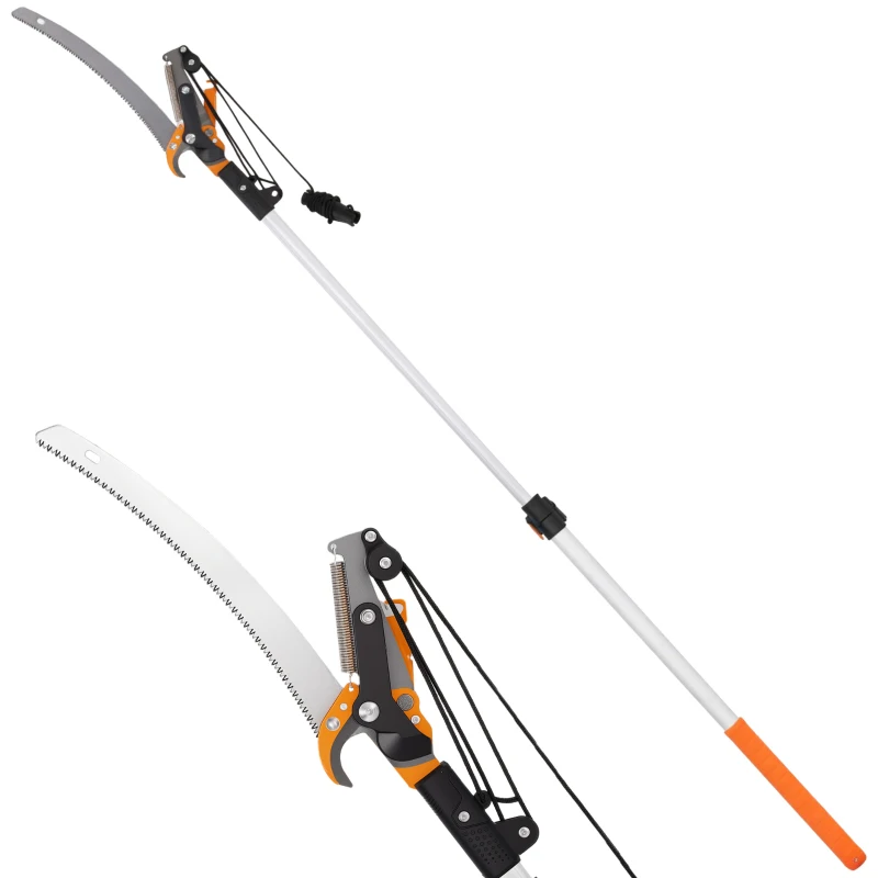 Outsunny 6.5ft 2-In-1 Manual Pole Saw for Tree Trimming, Aluminium Telescopic Long Reach Pole Pruner with Sharp 65Mn Steel Blade