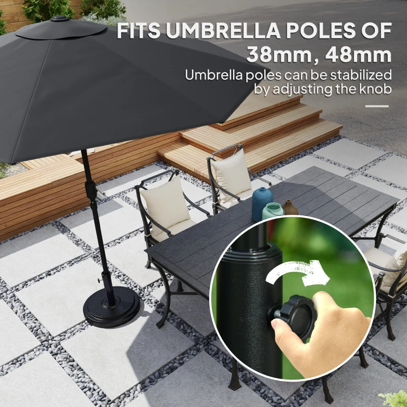 Outsunny 48 lbs Patio Umbrella Base Round HDPE Umbrella Base For 1.5" or 1.9" Outdoor Umbrella Poles Φ18.9" x 15.2" H Black