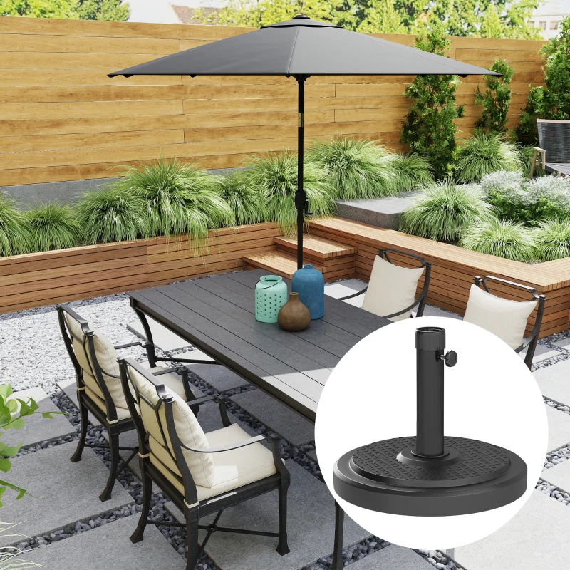 Outsunny 48 lbs Patio Umbrella Base Round HDPE Umbrella Base For 1.5" or 1.9" Outdoor Umbrella Poles Φ18.9" x 15.2" H Black