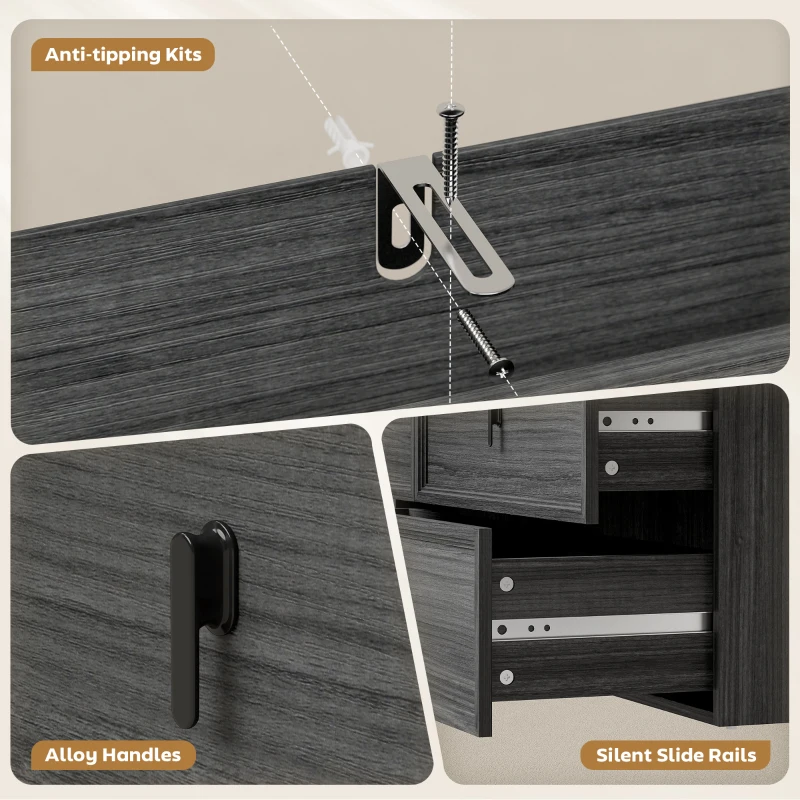 HOMCOM L Shaped Computer Desk Home Office Desk with 6 Drawers Black Wood Grain