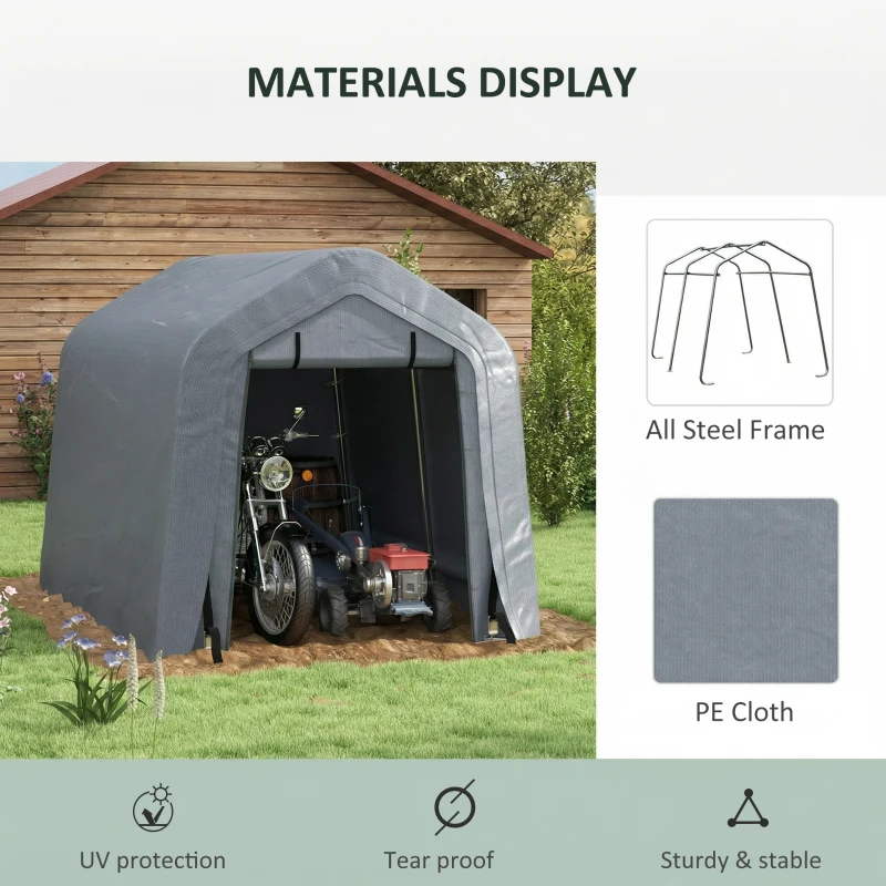 Outsunny 8' x 6' Carport with Sidewalls and Roll-up Door, Outdoor Storage Shelter for Motorcycle and Car, Dark Grey