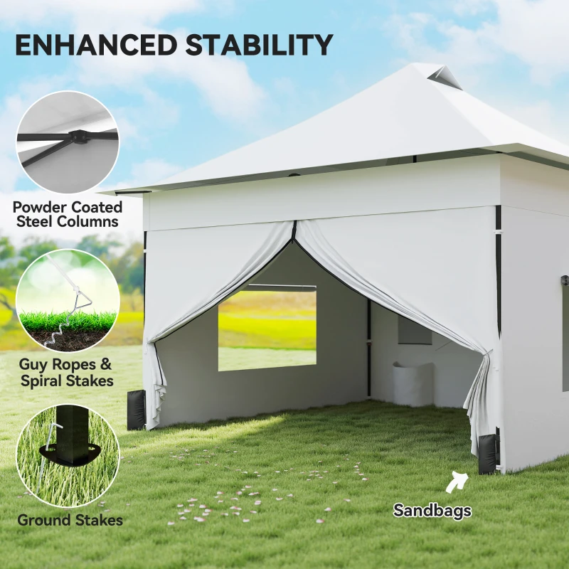 Outsunny 12 x 12 ft Pop Up Canopy Tent with Peak Top, UPF50+ 420D Outdoor Instant Canopy Shelter with Side Pockets, Silver