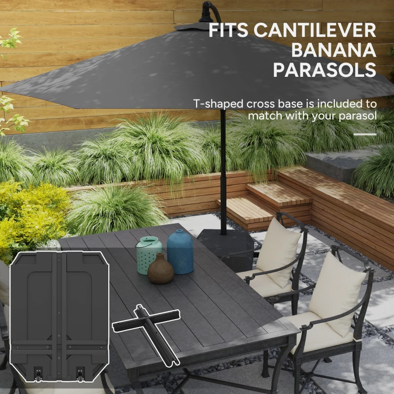 Outsunny Umbrella Base Plastic Umbrella Stand for Cantilever Umbrella with Wheels, Heavy Duty Umbrella Stand, Water/Sand Filled