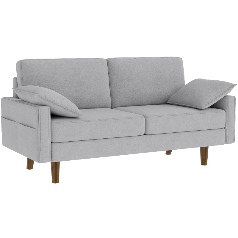 HOMCOM 3 Seater Sofa, Velvet Upholstered Couch with Spring Cushions, Rubber Wood Legs and 2 Pillows, Grey