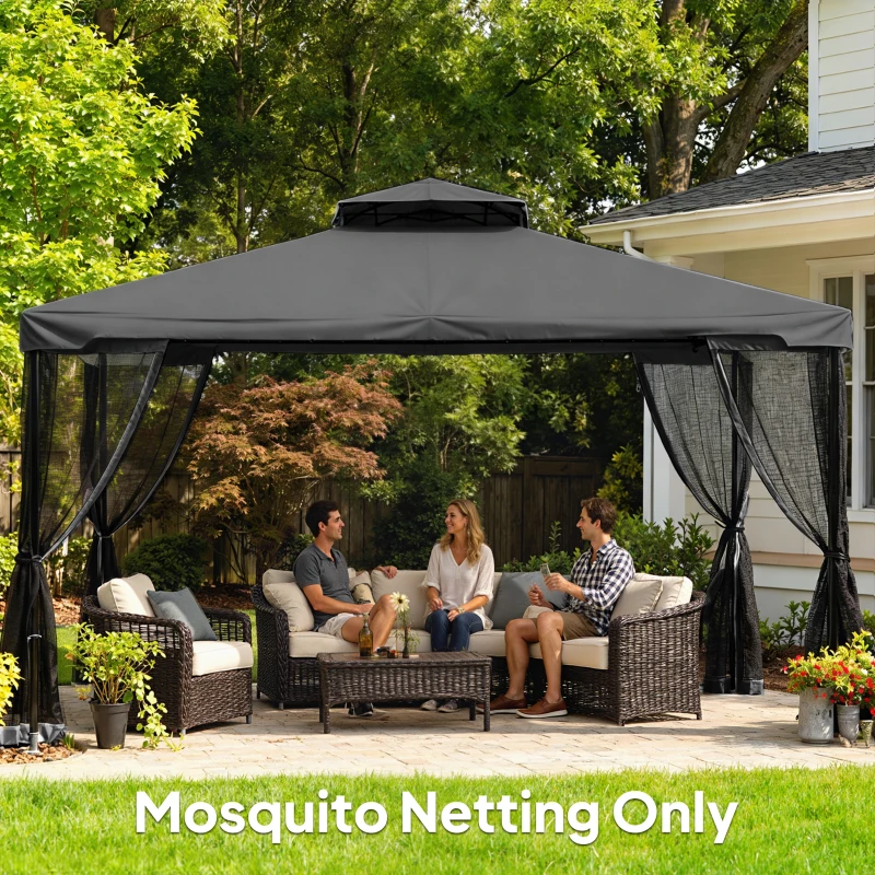 Outsunny Replacement Mosquito Netting for Gazebo 10' x 13' Black Screen Walls for Canopy with Zippers, Black