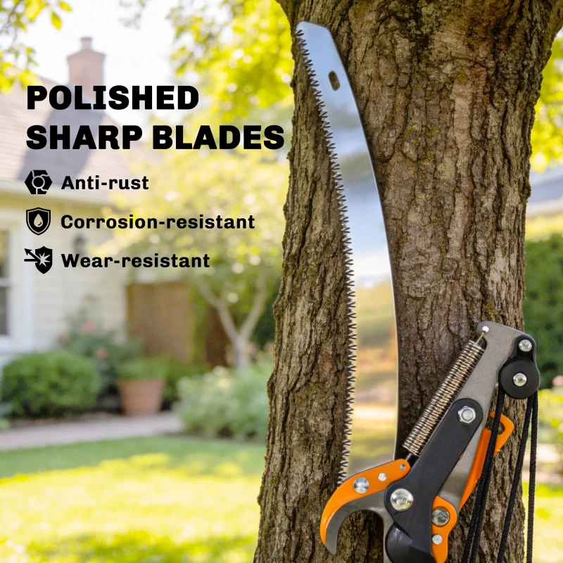 Outsunny 2-In-1 Manual Pole Saw, Hand Pruning Saw, Secateurs with Safety Lock, 6.5ft Aluminium Telescopic Pole Pruner