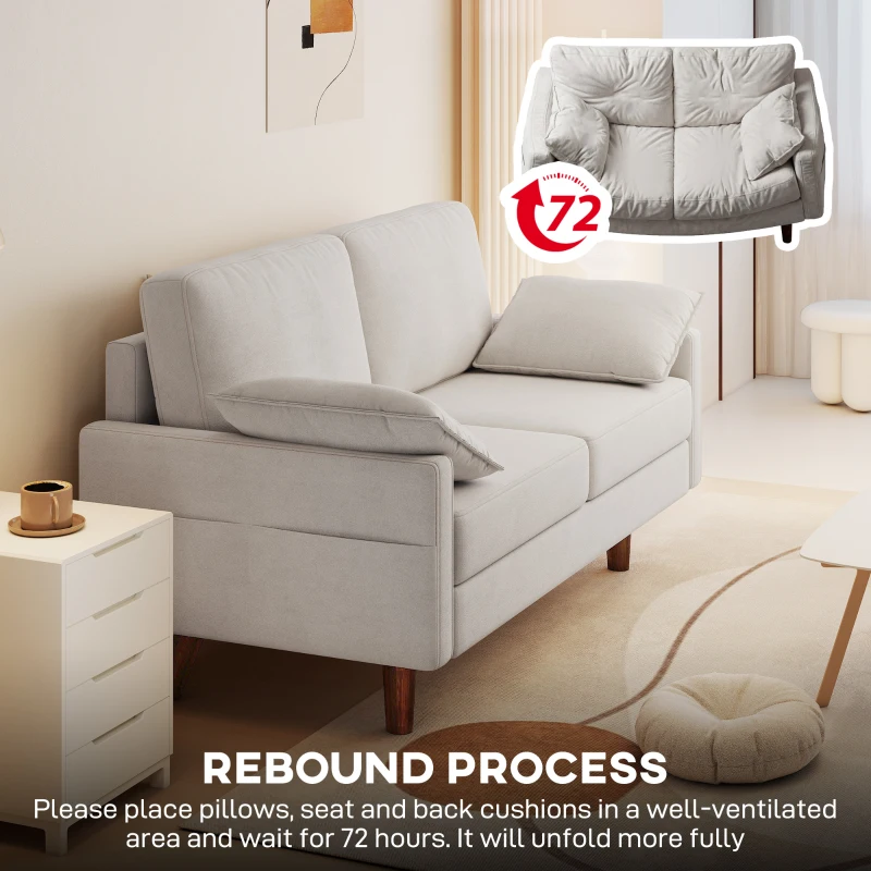 HOMCOM 3 Seater Sofa, Velvet Upholstered Couch with Spring Cushions, Rubber Wood Legs and 2 Pillows, Cream White