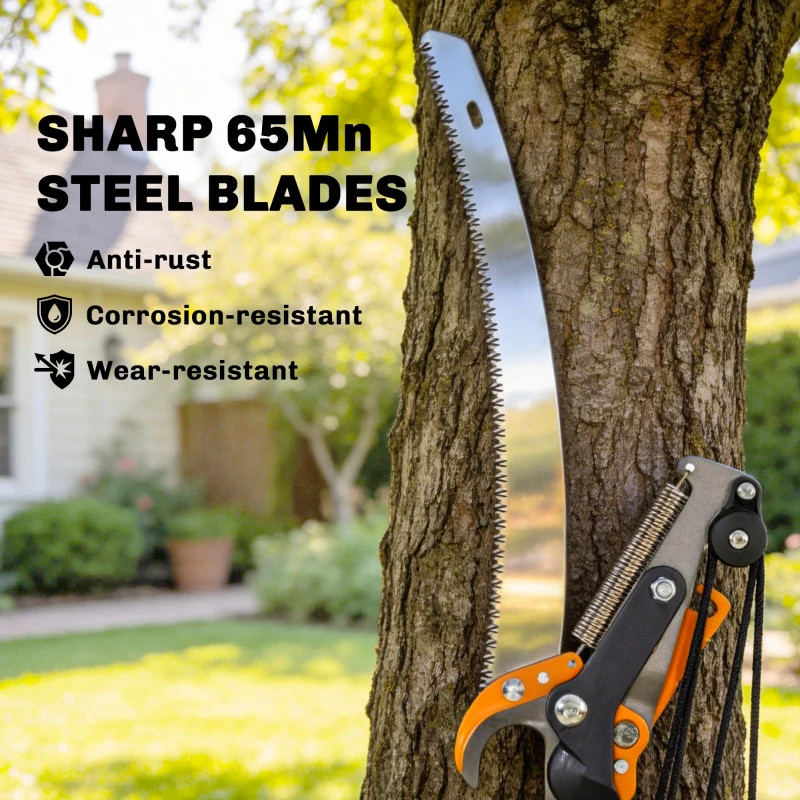 Outsunny 6.5ft 2-In-1 Manual Pole Saw for Tree Trimming, Aluminium Telescopic Long Reach Pole Pruner with Sharp 65Mn Steel Blade