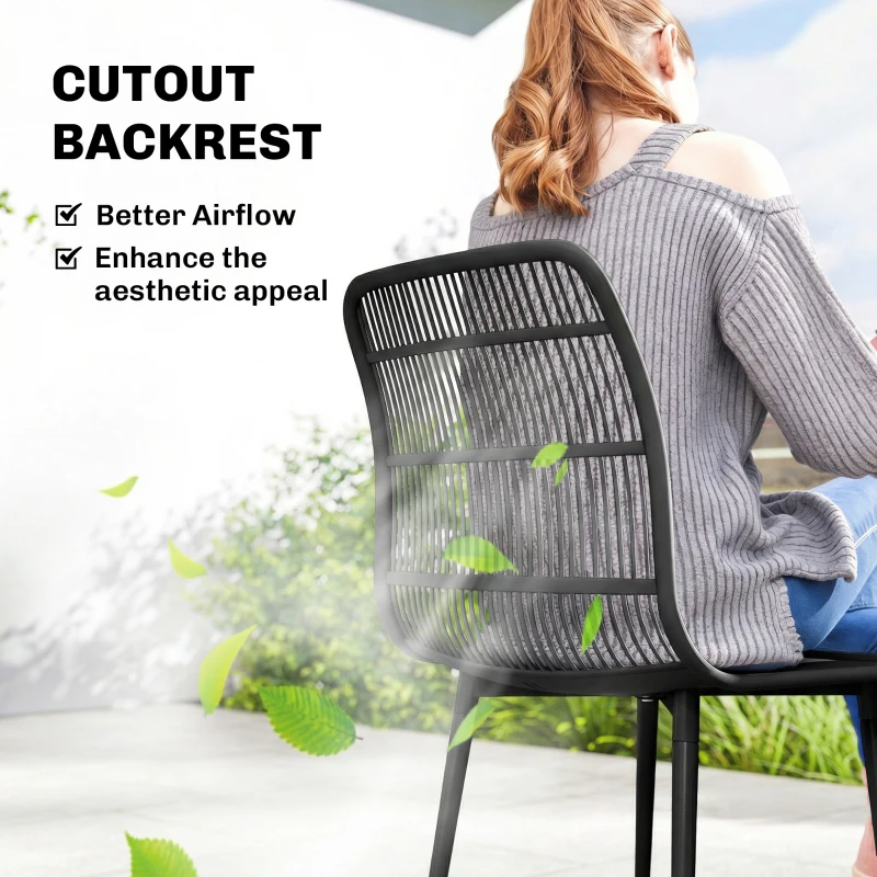 Outsunny Outdoor Dining Chairs Set of 4, Patio Chairs with Slotted Backrest, Black