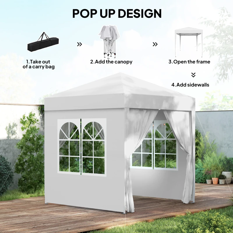 Outsunny 6.6'x6.6' Pop Up Canopy Tent with Sidewalls, Instant Sun Shelter Camping Gazebo with Carry Bag, White