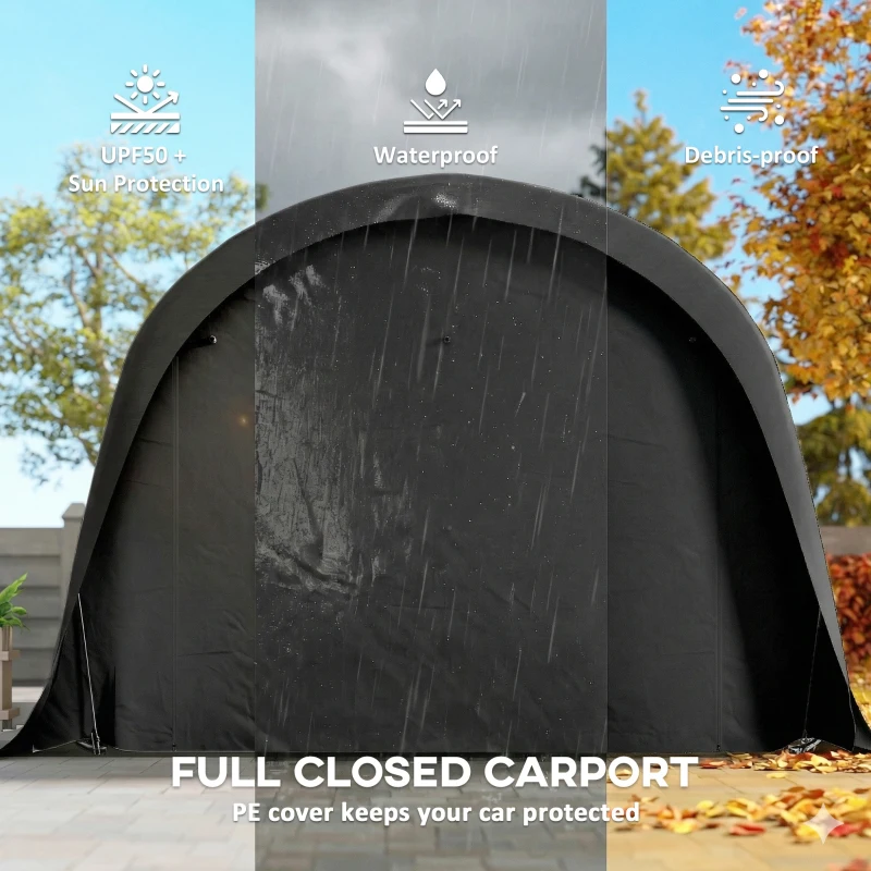 Outsunny 12' x 23.6' Heavy Duty Carport, UPF50+ Portable Garage Car Canopy Tent with Galvanized Frame, Large Door, Dark Gray