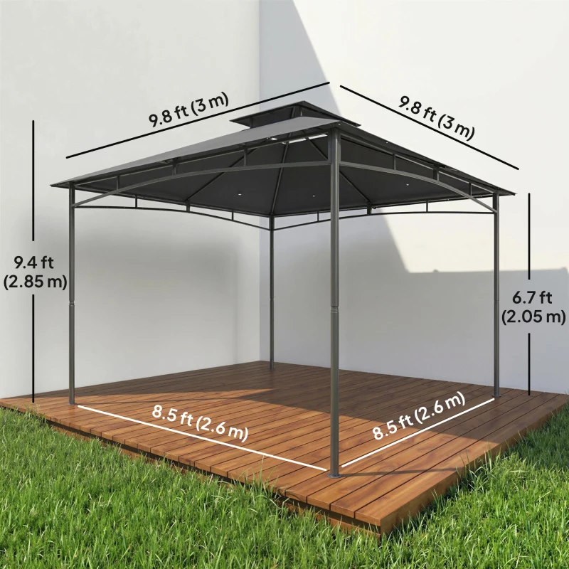 Outsunny 10' x 10' Gazebo, Soft Top Outdoor Gazebo with 2-Tier Roof, Metal Frame, Dark Grey