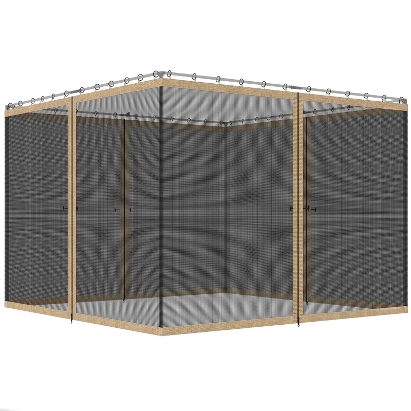 Outsunny Replacement Mosquito Netting for Gazebo 12' x 12' Black Screen Walls for Canopy with Zippers, Khaki