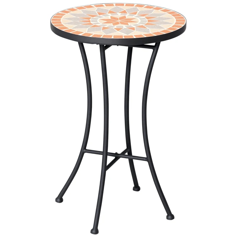 Outsunny Mosaic Patio Table, Round Coffee Table with Metal Frame, Garden Furniture for Outdoor, Poolside, Yellow & Grey