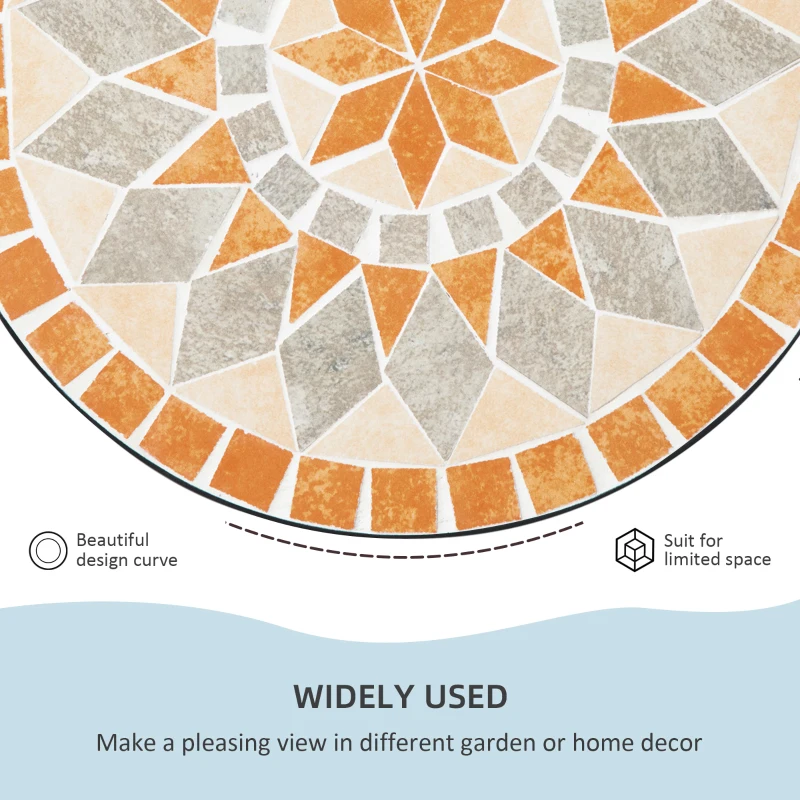 Outsunny Mosaic Patio Table, Round Coffee Table with Metal Frame, Garden Furniture for Outdoor, Poolside, Yellow & Grey