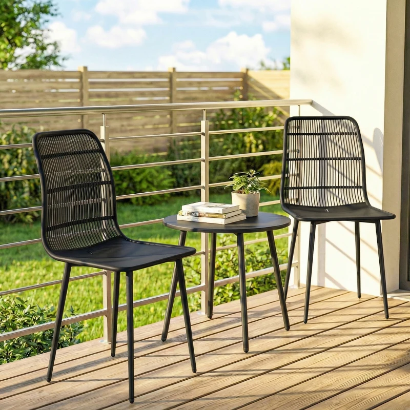Outsunny Outdoor Dining Chairs Set of 4, Patio Chairs with Slotted Backrest, Black