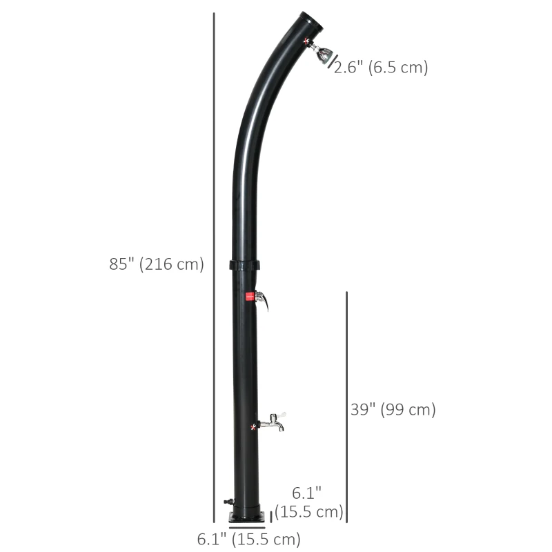 Outsunny Solar Outdoor Shower, 5.3-Gallon Garden Shower with Adjustable Water Temperature up to 140°F, Black