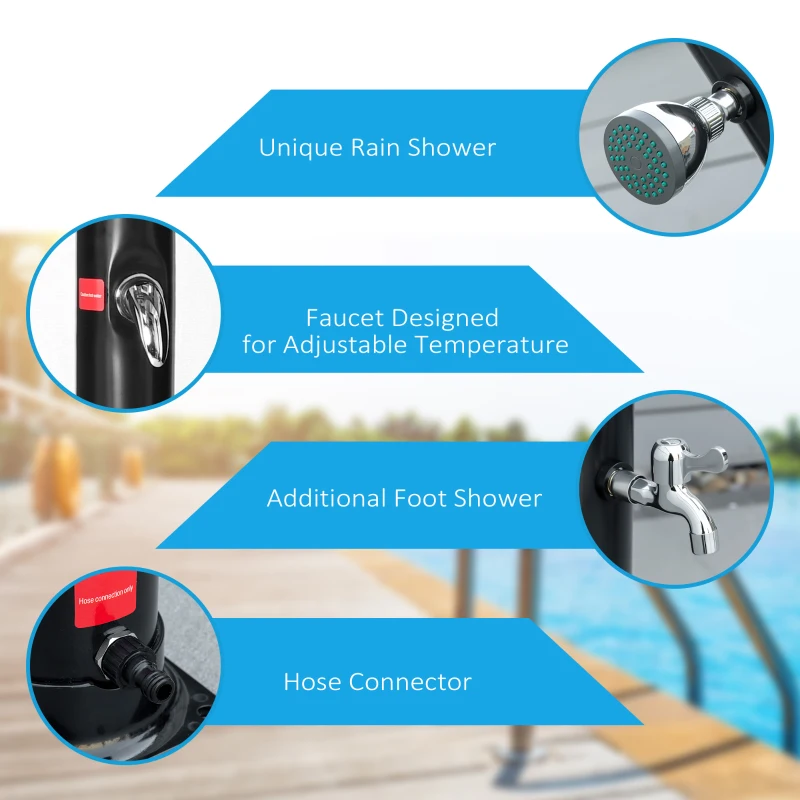 Outsunny Solar Outdoor Shower, 5.3-Gallon Garden Shower with Adjustable Water Temperature up to 140°F, Black