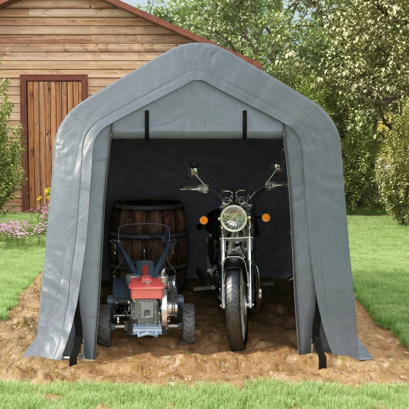 Outsunny 8' x 6' Carport with Sidewalls and Roll-up Door, Outdoor Storage Shelter for Motorcycle and Car, Dark Grey