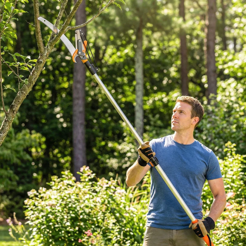 Outsunny 6.5ft 2-In-1 Manual Pole Saw for Tree Trimming, Aluminium Telescopic Long Reach Pole Pruner with Sharp 65Mn Steel Blade