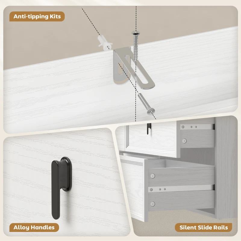 HOMCOM L Shaped Computer Desk Home Office Desk with 6 Drawers White Wood Grain