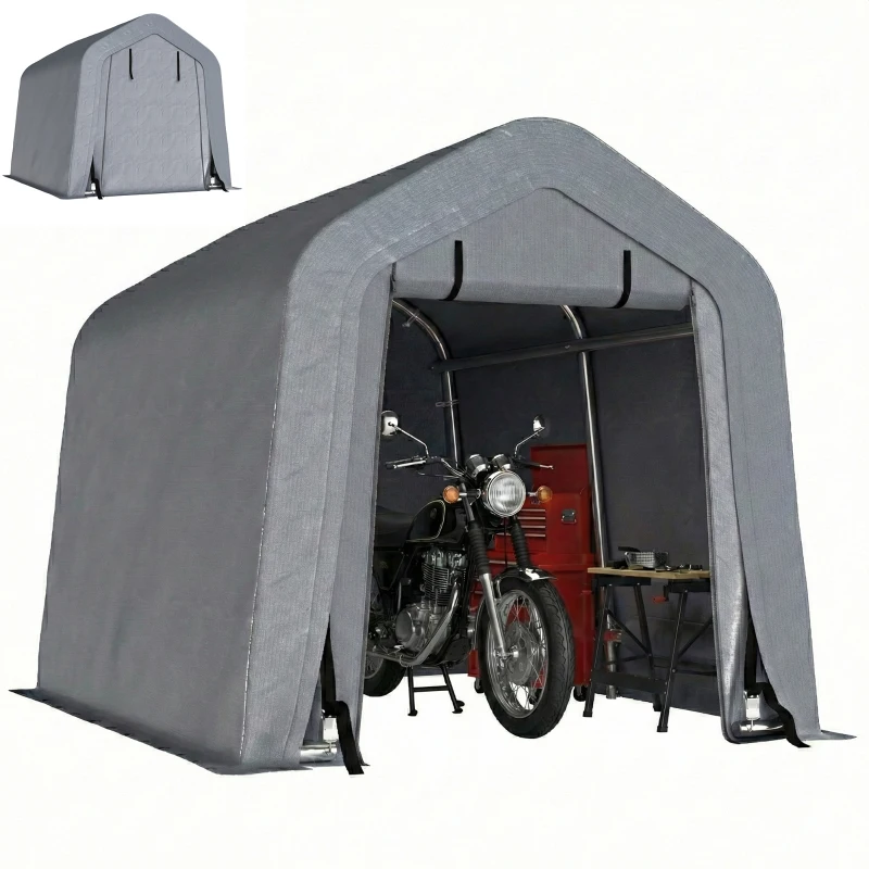 Outsunny 8' x 6' Carport with Sidewalls and Roll-up Door, Outdoor Storage Shelter for Motorcycle and Car, Dark Grey