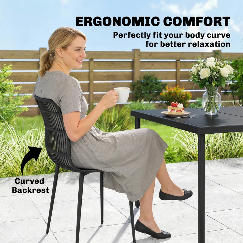 Outsunny Outdoor Dining Chairs Set of 4, Patio Chairs with Slotted Backrest, Black