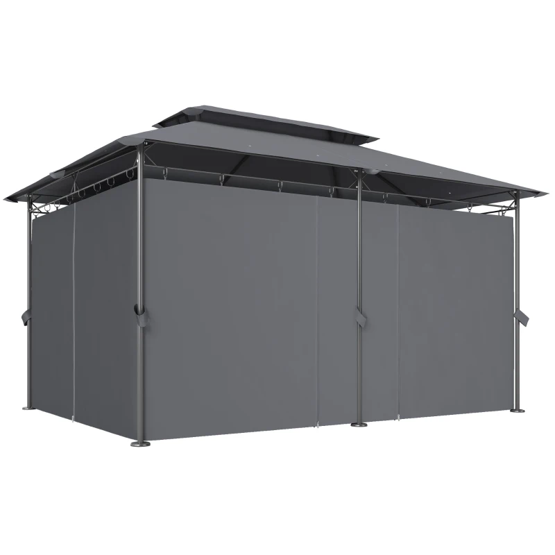 Outsunny 10' x 13' Double Roof Patio Gazebo, Outdoor Gazebo with Curtains, for Garden, Lawn, Backyard and Deck, Grey