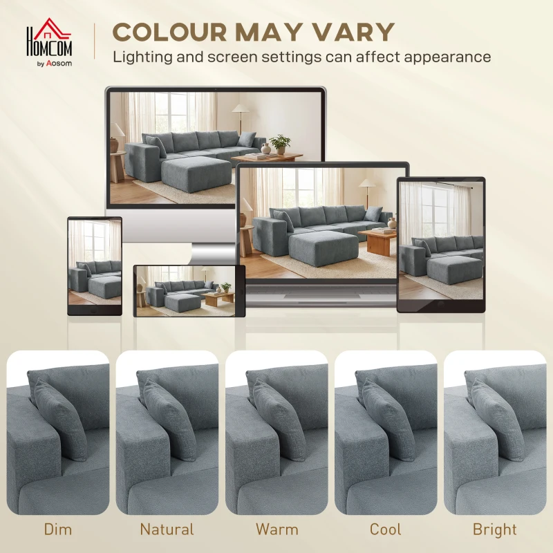 HOMCOM Modular Sectional Sofa, Boneless U-Shape Sectional Couch with 2 Ottomans, Dark Gray