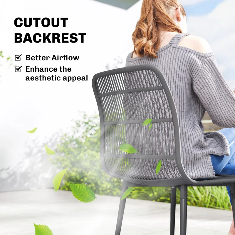 Outsunny Outdoor Dining Chairs Set of 4, Patio Chairs with Slotted Backrest, Grey