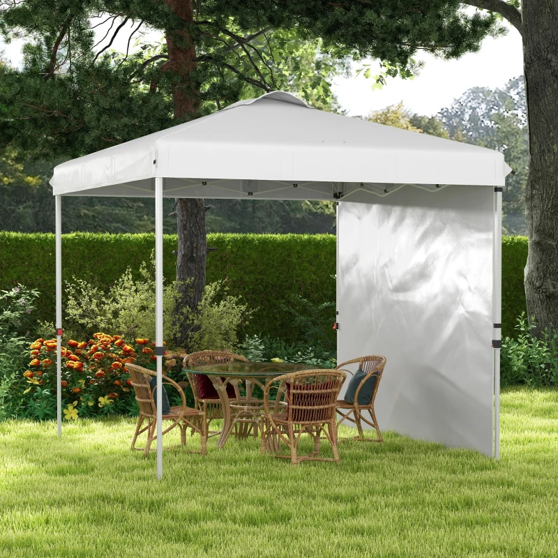 Outsunny 8 x 8 ft Pop Up Canopy with 1 Sidewall, Carry Bag and 4 Sand Bags, Height Adjustable Instant Sun Shelter, White