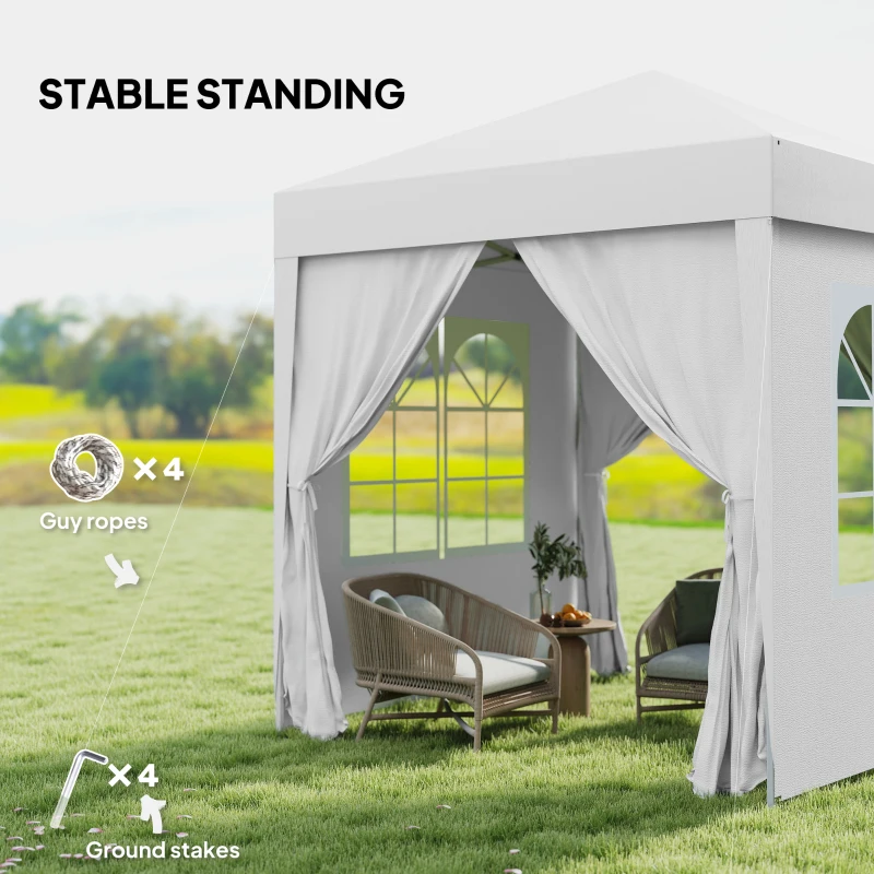 Outsunny 6.6'x6.6' Pop Up Canopy Tent with Sidewalls, Instant Sun Shelter Camping Gazebo with Carry Bag, White