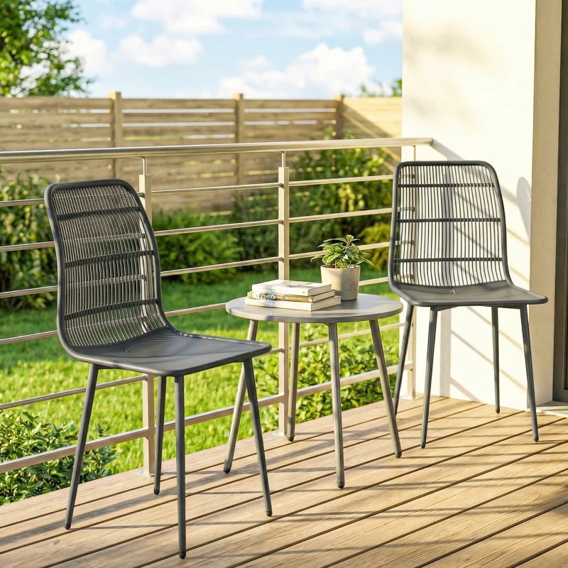 Outsunny Outdoor Dining Chairs Set of 4, Patio Chairs with Slotted Backrest, Grey