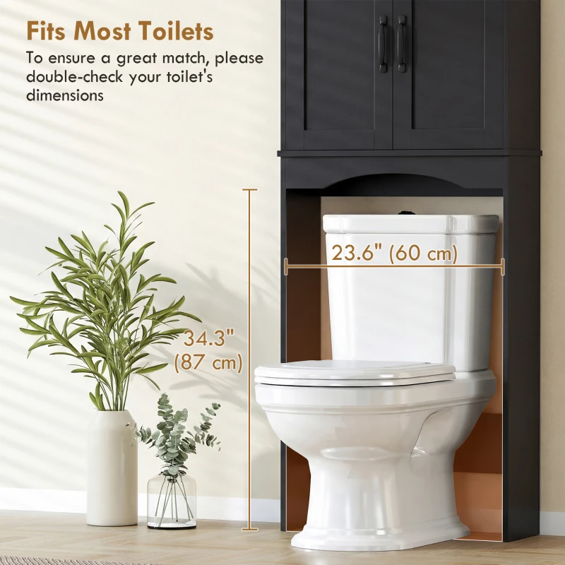 HOMCOM Over the Toilet Storage Cabinet Freestanding Bathroom Organizer with 2 Doors and Open Shelf Black