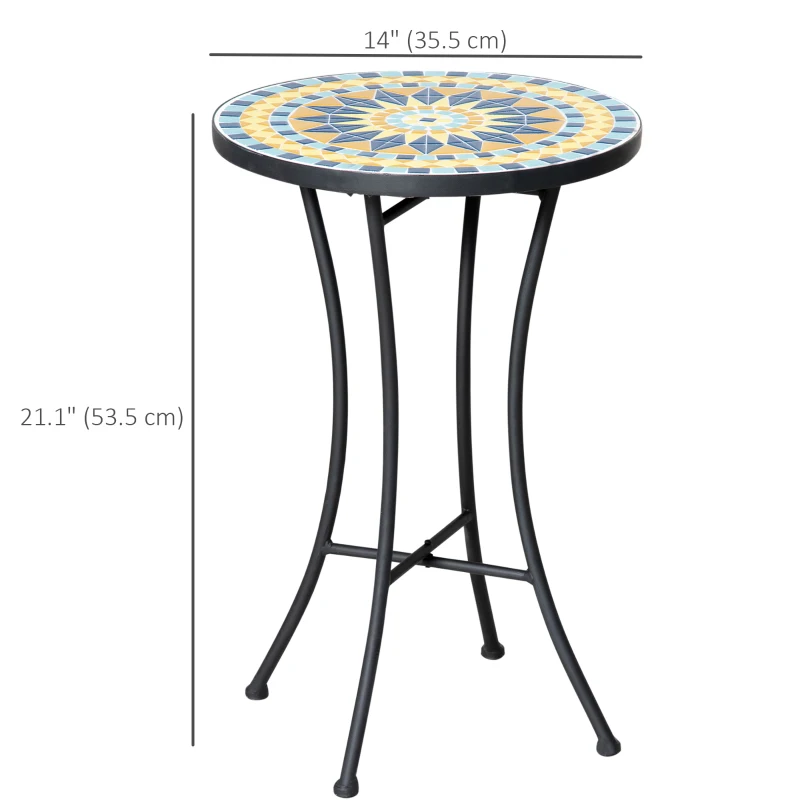 Outsunny Mosaic Patio Table, Round Coffee Table with Metal Frame, Garden Furniture for Outdoor, Poolside, Yellow