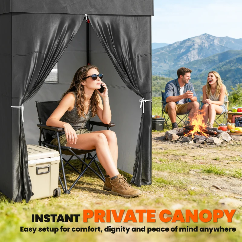 Outsunny 5 x 5 ft Compact Pop Up Canopy Tent, UPF 50+ Changing Room, Portable Instant Privacy Canopy with Mesh Window, Black