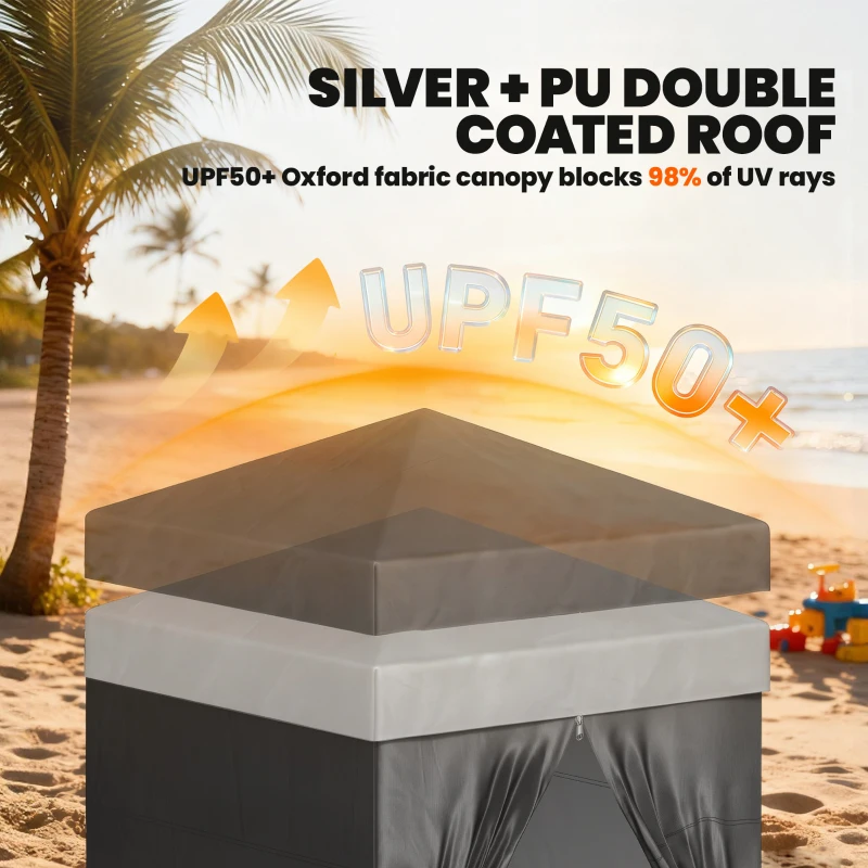 Outsunny 5 x 5 ft Compact Pop Up Canopy Tent, UPF 50+ Changing Room, Portable Instant Privacy Canopy with Mesh Window, Black