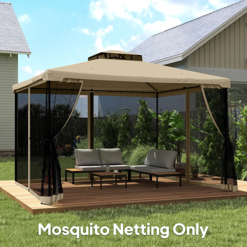 Outsunny Replacement Mosquito Netting for Gazebo 10' x 13' Black Screen Walls for Canopy with Zippers, Khaki
