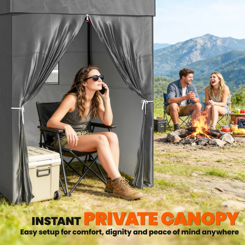Outsunny 5 x 5 ft Compact Pop Up Canopy Tent, UPF 50+ Changing Room, Portable Instant Privacy Canopy with Mesh Window, Dark Grey