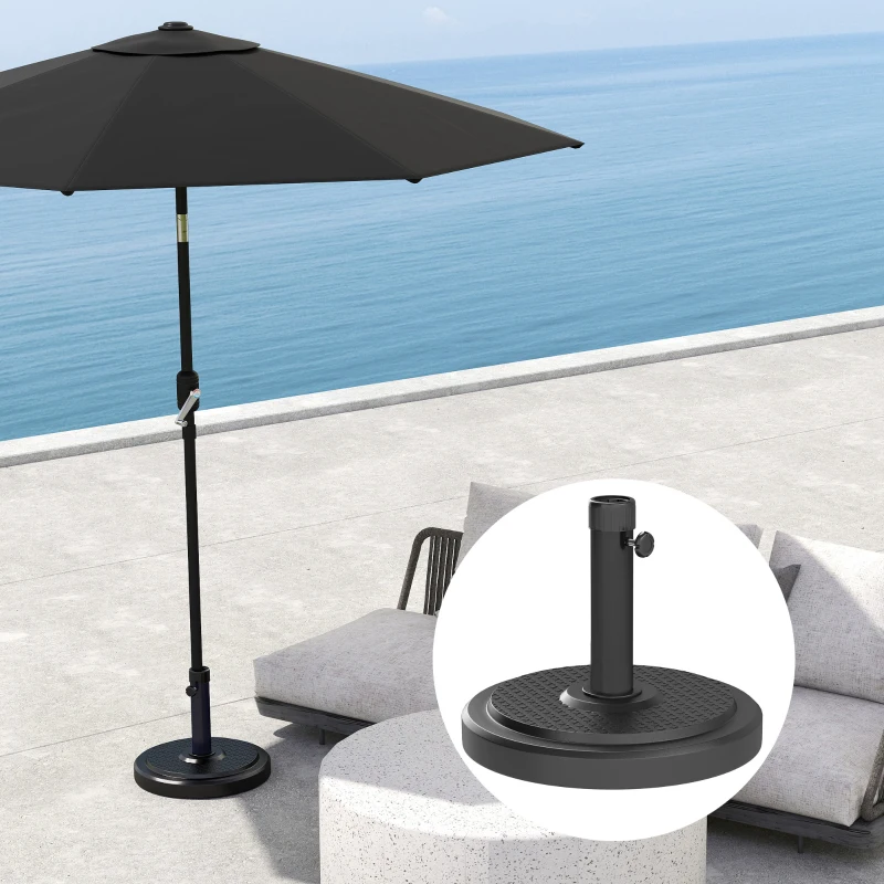 Outsunny 48 lbs Patio Umbrella Base Round HDPE Umbrella Base For 1.5" or 1.9" Outdoor Umbrella Poles Φ18.9" x 15.2" H Black