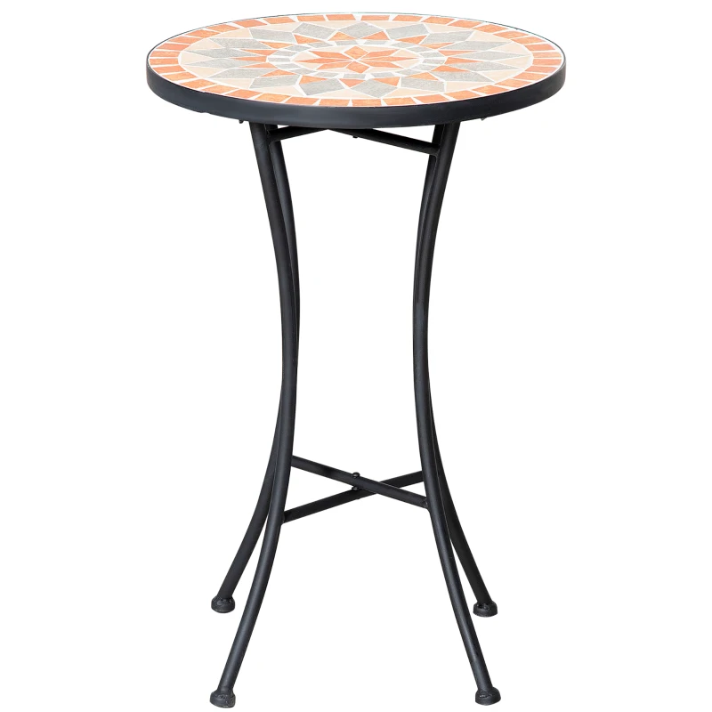 Outsunny Mosaic Patio Table, Round Coffee Table with Metal Frame, Garden Furniture for Outdoor, Poolside, Yellow & Grey
