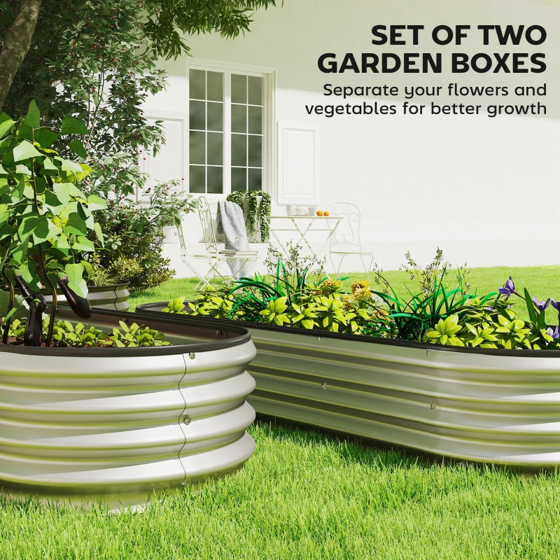 Outsunny 2Pcs Galvanized Raised Garden Bed, 6 x 2 x 1 ft Modular Metal Garden Beds with Rubber Strip Edging, Silver
